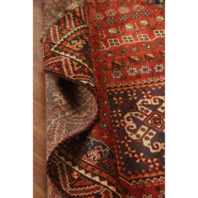 Hand Knotted Oriental 100% Wool Carpet Traditional Medallion Oranges & Rust Qashqai Area Rug - 8' 1'' X 5' 0''