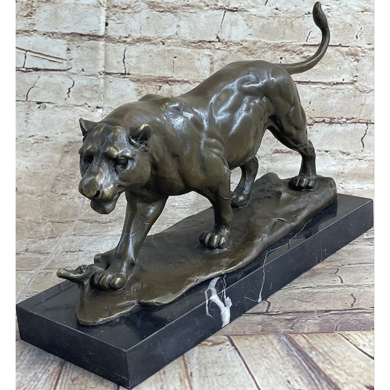Panther Mountain Imitative Lion Big Imitative Cat Bronze Statue Sculpture Figure On Marble Base