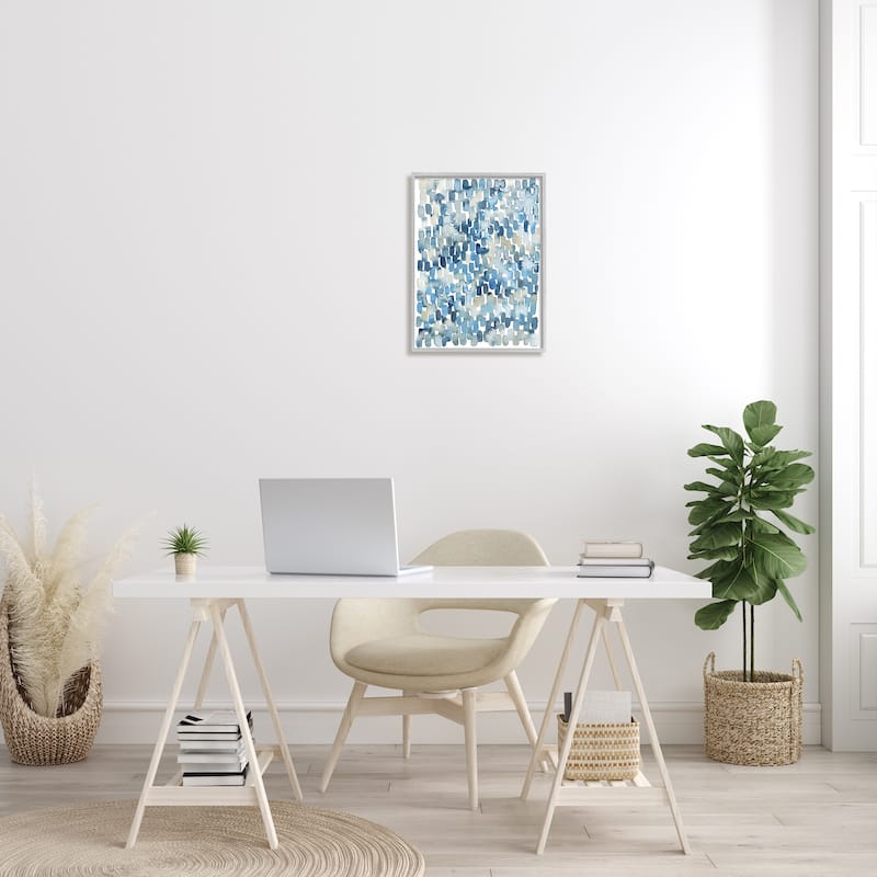 Stupell Coastal Tile Abstract Soft Blue Beige Shapes Framed Wall Art