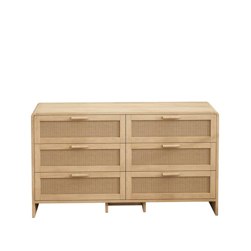 6 Drawer Double Dresser for Bedroom / Arc Shaped Corner Rattan Dresser Cabinet / Boho Chest of Drawers