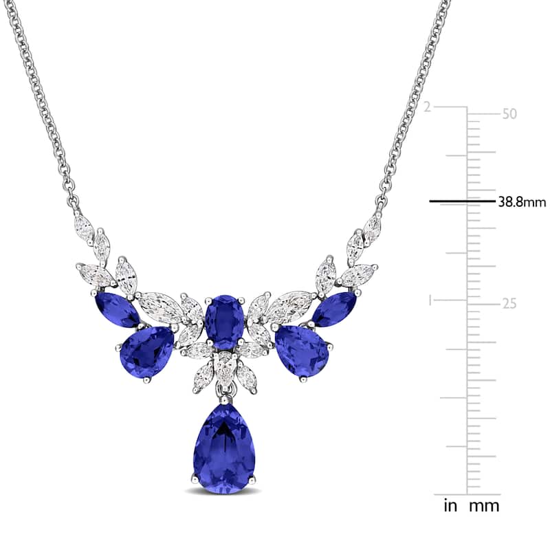 Miadora 8 5/8ct TGW Created Blue Sapphire and 2ct TW Lab-Grown Diamond Necklace 14k White Gold