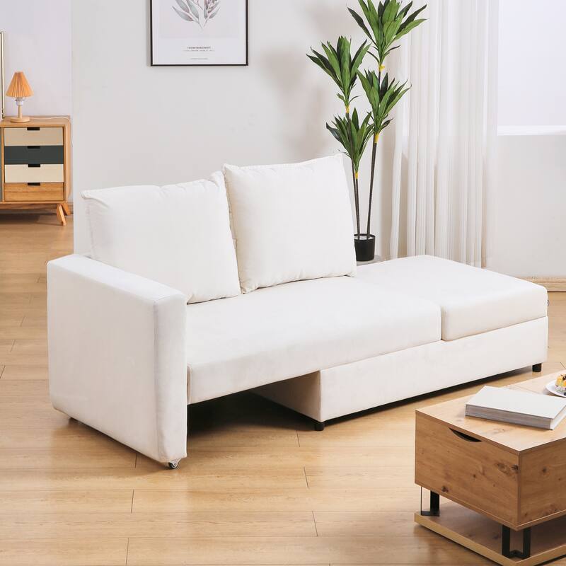 62.5" Fabric 2-Seater Sleeper Sofa with Split Armrest (800lb Capacity)