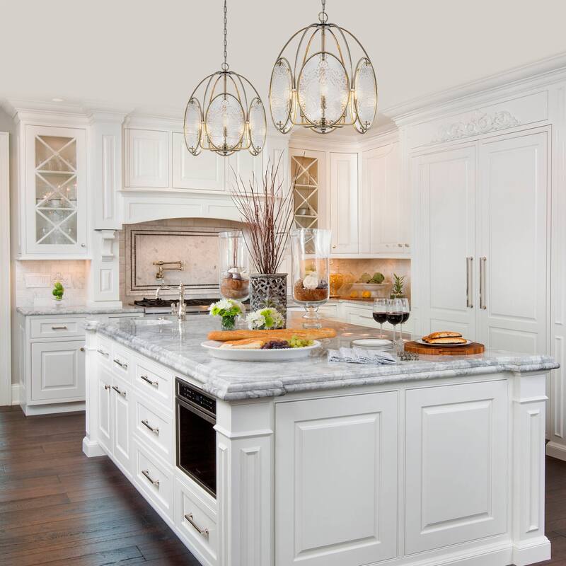 5-Light Mid-Century Modern Bronze Chandelier with Ripple Glass - Dia.17.72-in