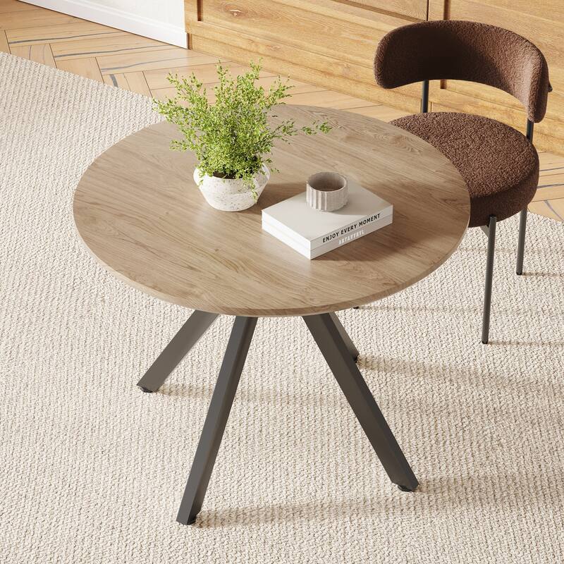 47.2" Round Wooden Dining Table, Wood Dining Table with X-Shaped Pedestal Base, Seats 4-6, Easy Assembly - Black+Brown