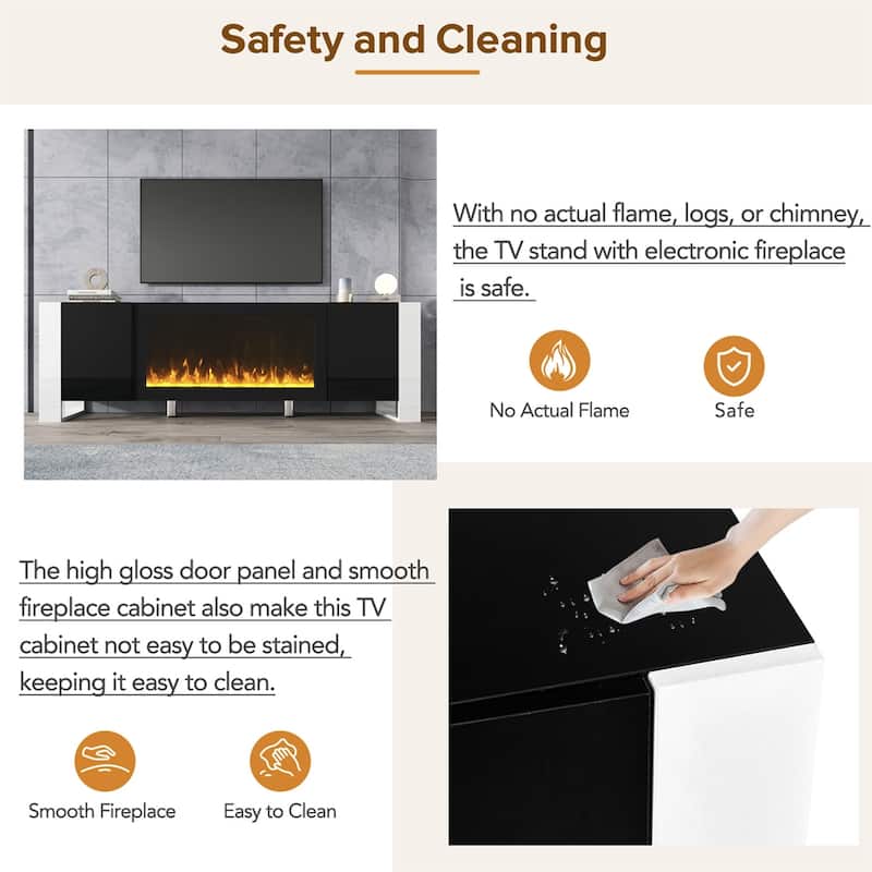 Modern TV Stand with 34.2" Non-heating Electric Fireplace and Cabinets