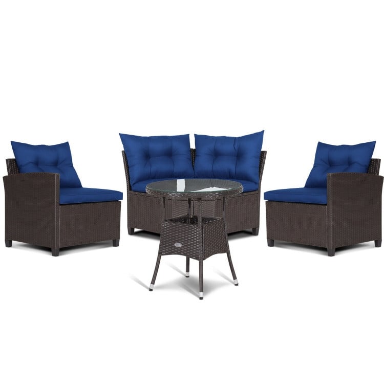 4 Pieces Patio Rattan Furniture Set Cushioned Sofa Glass Table - 49.5" x 23" x 29"