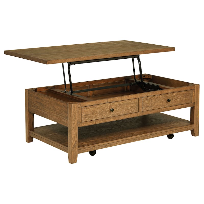 Payne 48-inch Mobile Lift Top Coffee Table - 48" x 28.25" x 18.25" - Distressed Brown