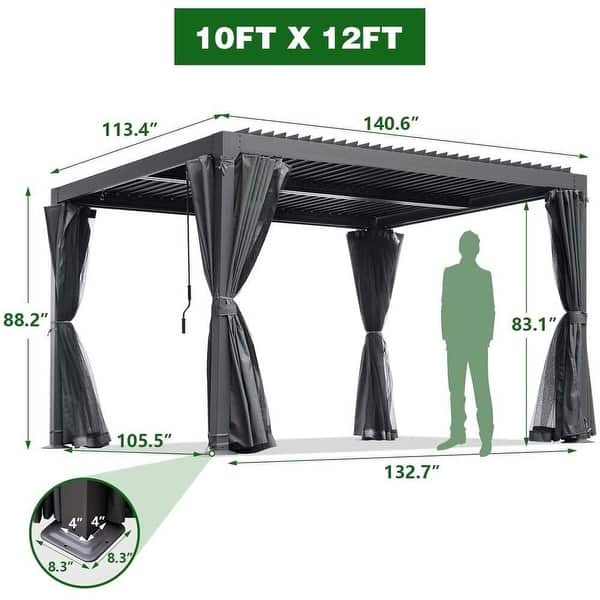 dimension image slide 8 of 30, EROMMY Outdoor Louvered Pergola Gazebo with Adjustable Aluminum Rainproof Roof