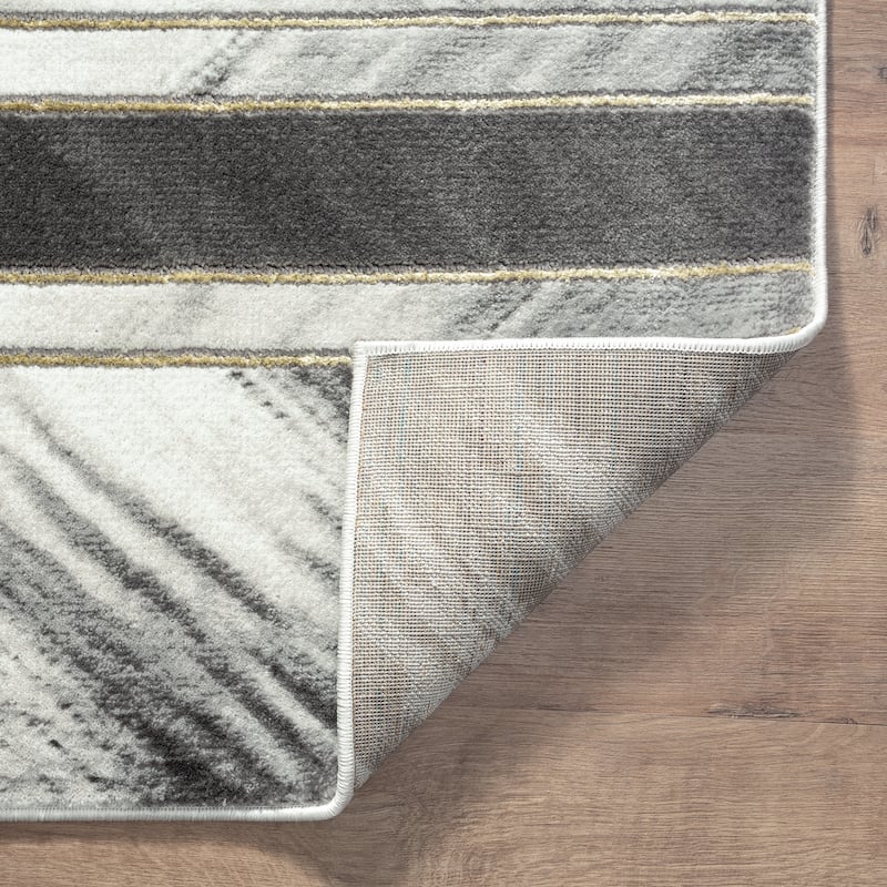 Abani Luna Contemporary Geometric White and Grey Indoor Area Rug