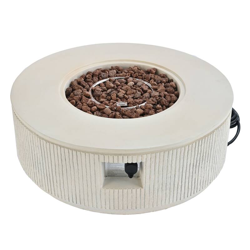 38.19" Propane Outdoor Fire Pit with Vertical Stripe Design, 50000 BTU Round Fire Pit Table with Steel Burner, Flame Control