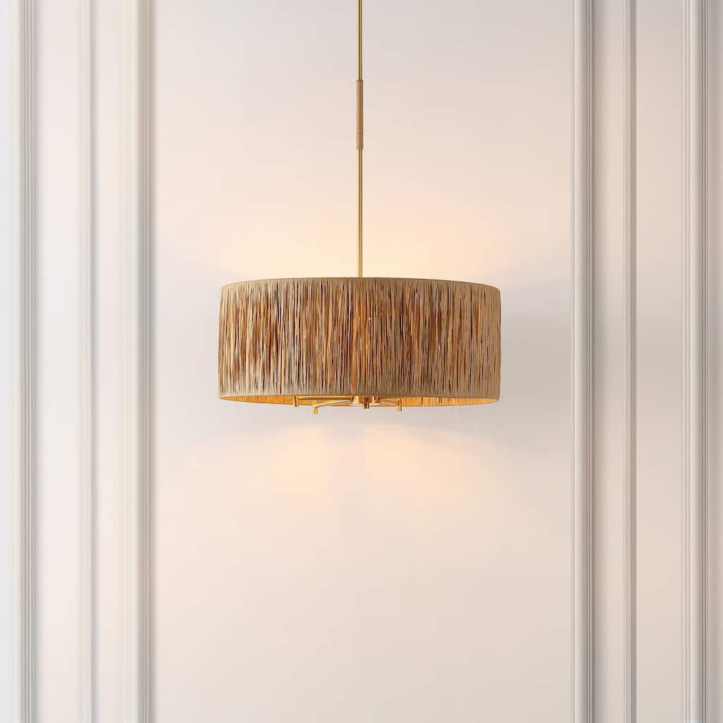 SAFAVIEH Lighting Maele Extendable Pendant - 24 In. W x 24 In. D x 19-49 In. H - Natural/Gold - 24Wx24Dx49H