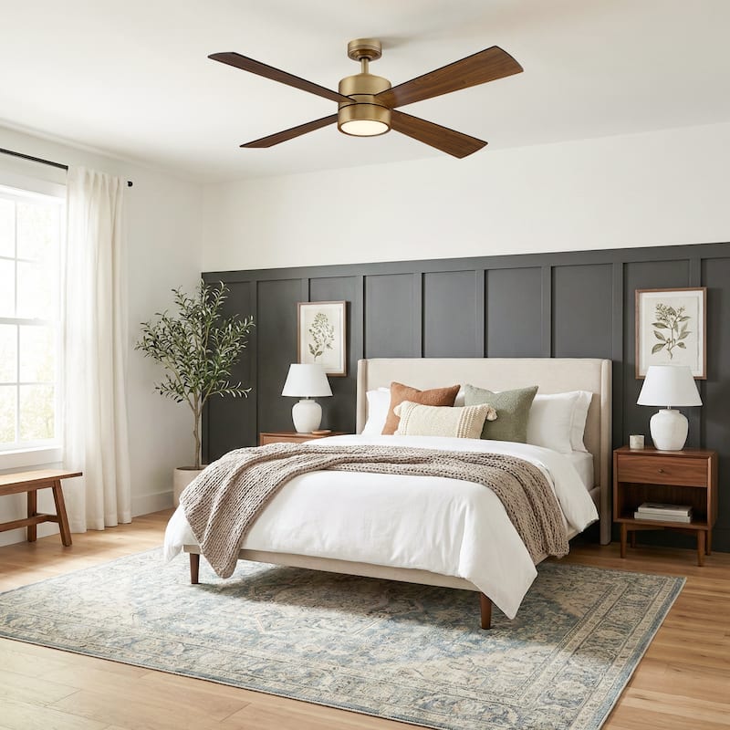 Parrot Uncle 52" Antique Brass Plywood 4-Blade Indoor Ceiling Fan with Light and Remote