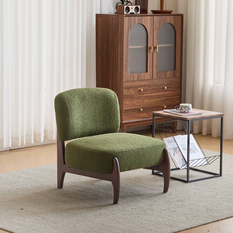 25.5" Modern Boucle Lounge Chair with Solid Wood Frame, Soft and Durable Boucle Upholstery, Perfect for Living Room - Green
