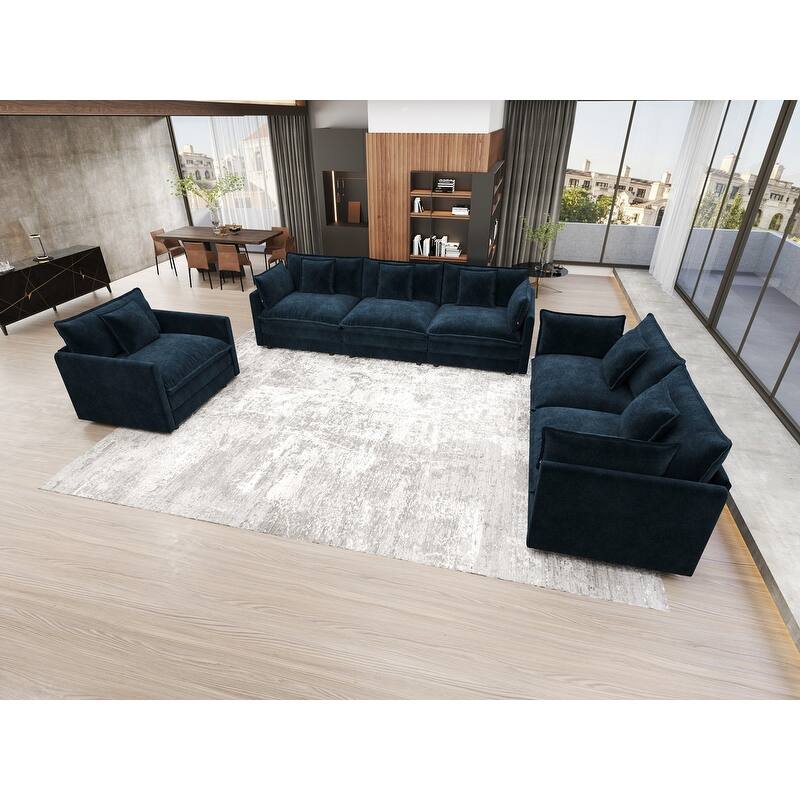 Modern Living Room Set, Upholstered Chenille Sofa with Pillows for Living Room, Chenille