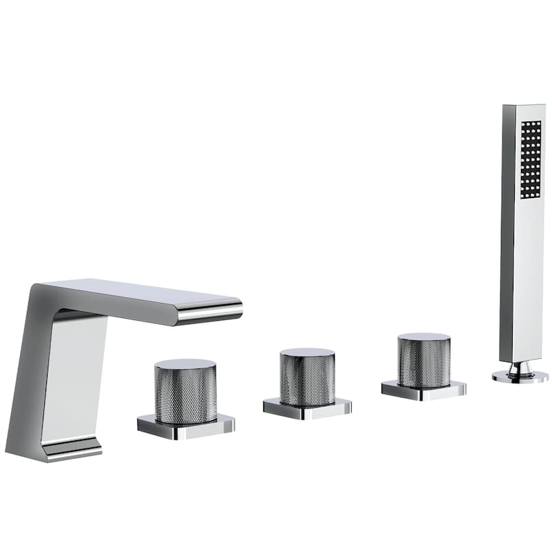GRANDJOY Deck Mount Bathtub Spout and Handheld Shower Head Combo 5 Hole Design High Pressure - Chrome