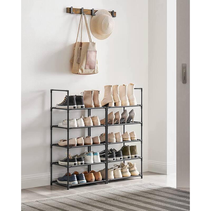 10 Tier Space-Saving Shoe Shelf with Metal Frame and Non-Woven Fabric Shelves