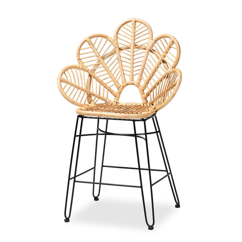 Garan Bohemian Natural Brown Rattan and Black Metal Counter Stool - Natural Brown, Black