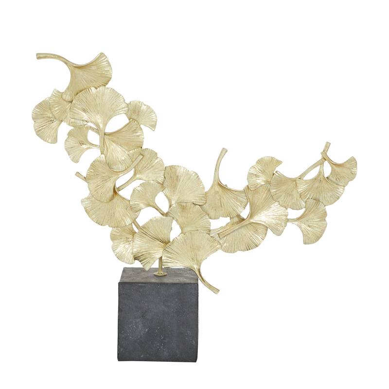 Polystone Floral Handmade Decorative Sculpture with Black Block Base - Gold - CosmoLiving by Cosmopolitan
