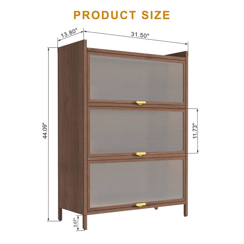 44" Tall Metal 3 Flip Doors Cabinet, with Ample Storage Space for Bedroom, Office, Living Room, Hallway, Entryway
