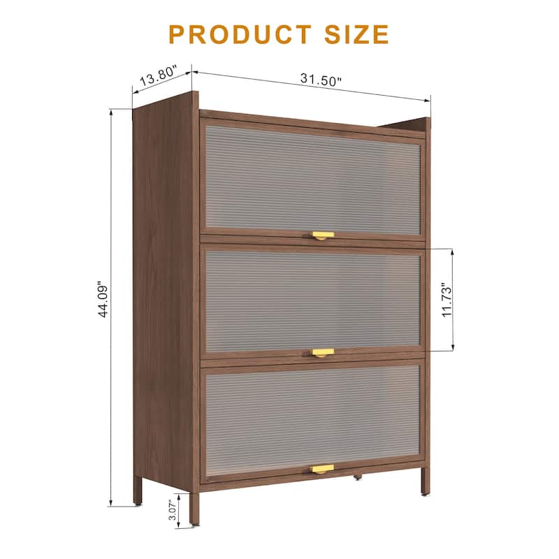 44'' Tall Metal Storage Cabinet with 3 Flip Doors, Steel Organizer for Bedroom, Office, Living Room, Hallway, Entryway