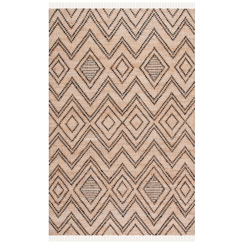 SAFAVIEH Flatweave Natural Fiber Sadia Geometric Jute Rug - 6' Square - Black/Natural