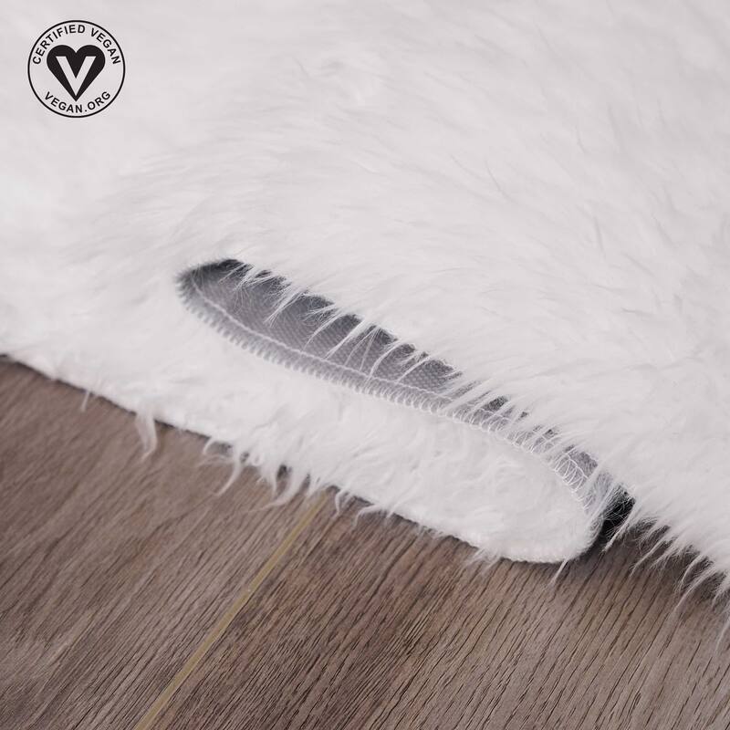 My Magic Carpet Washable Vegan White Plush Shag Area Rug