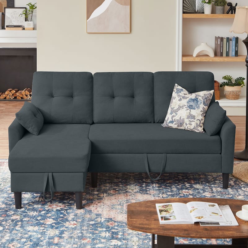 76.18" Upholstered Sleeper Pull Out Sofa Couch with Storage Chaise
