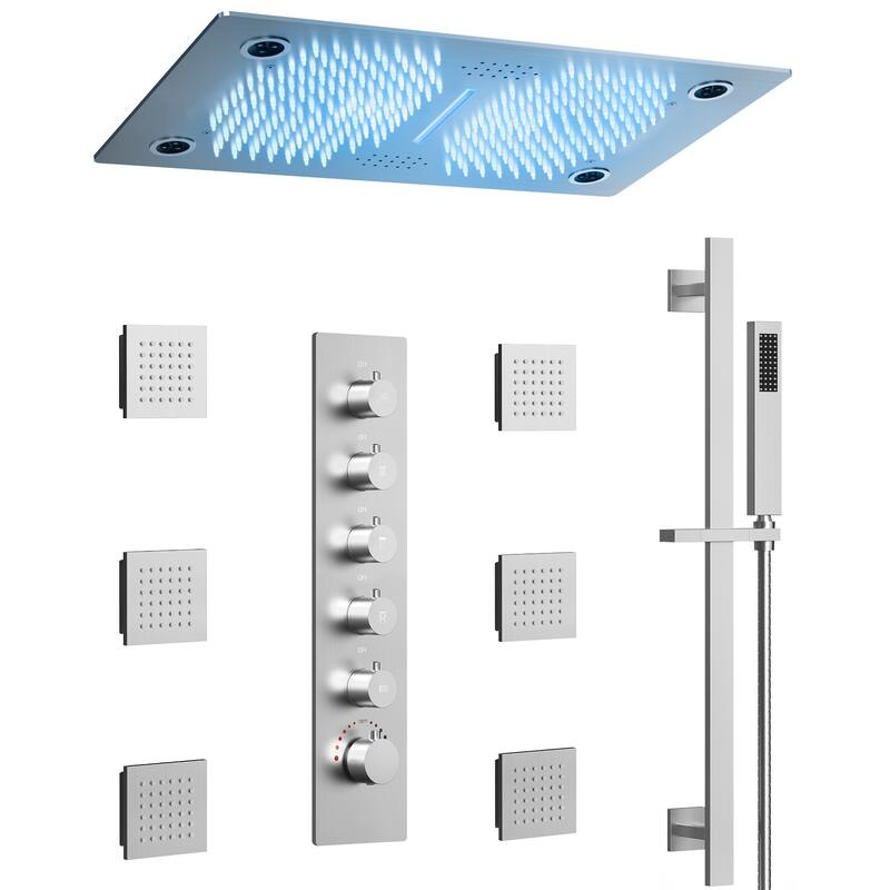 Thermostatic Shower System, 64-Color LED Mood Lighting 3-Functions Shower Head with Bluetooth Music & 6 Body Jets
