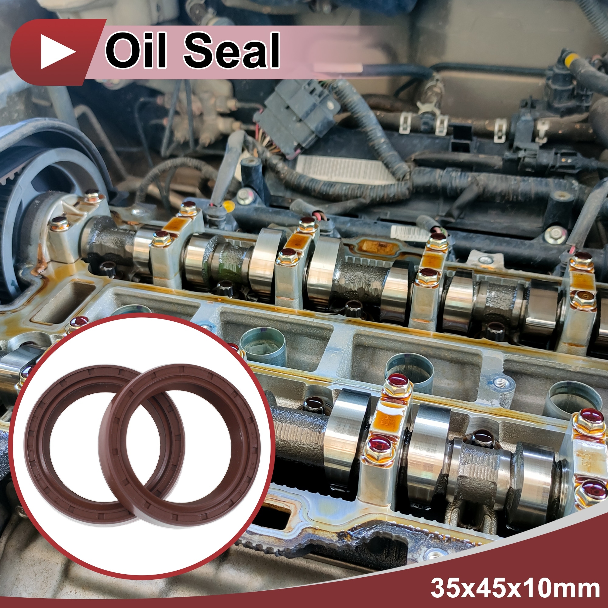 Universal Oil Seal TC Seal Ring Rotary Shaft Seal High Pressure FKM Rubber Brown 2 Pcs