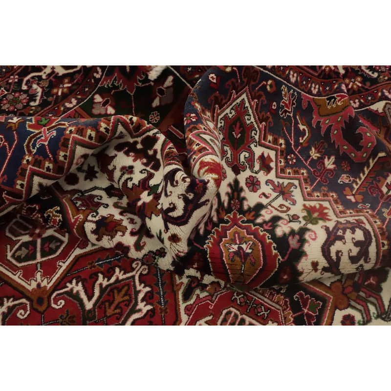 Hand Knotted Oriental 100% Wool Carpet Traditional Medallion Beige & Ivories Heriz Area Rug - 11' 6'' X 8' 1''