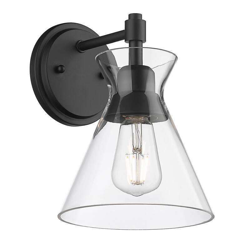 Golden Lighting 0511-1W CLR Malta 10" Tall Bathroom Sconce with a - Matte Black