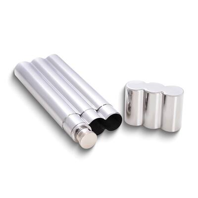 Curata Stainless Steel Double Cigar Tube with 2 Oz. Flask