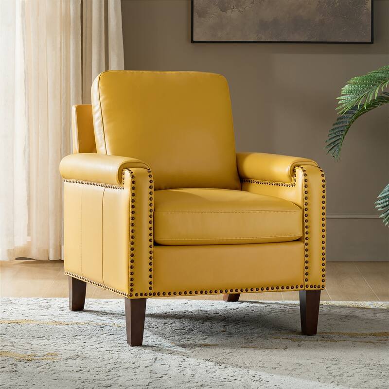 Kunz Transitional Genuine Leather Armchair with Removable Cushion and Nailhead Trims by HULALA HOME