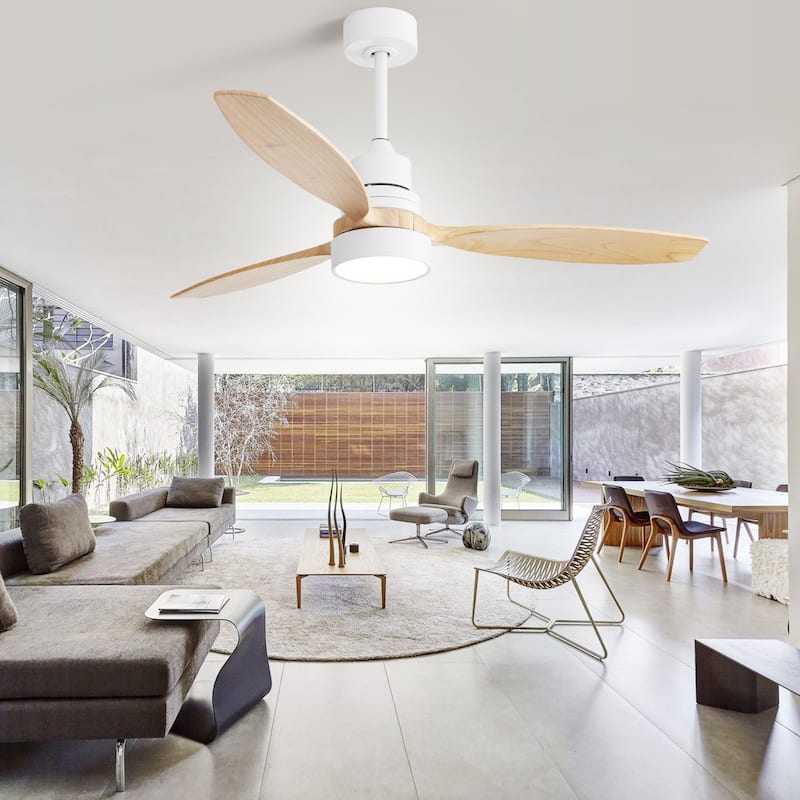 52 inch Wood Ceiling Fan with Light and Remote, Dimmable LED and Reversible DC Motor