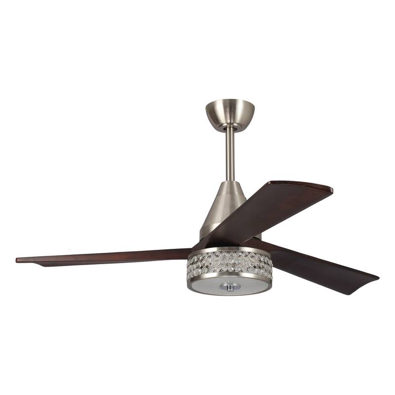 52" Indoor Semi Matte Nickel Downrod Mount Chandelier lED Ceiling Fan with Remote Control - 52" W x 52" D x 15.7" H