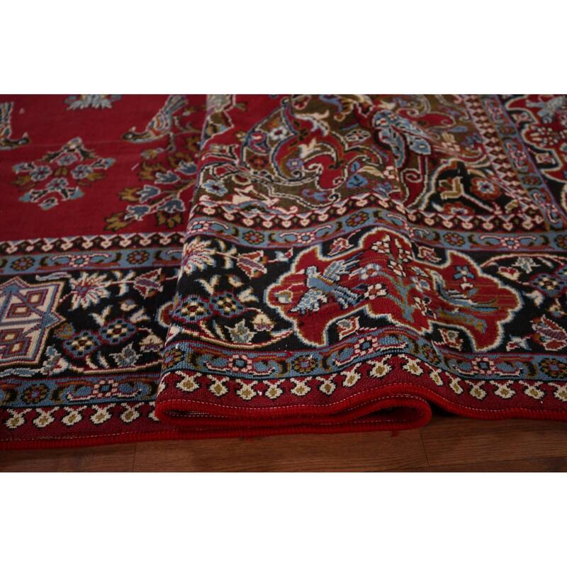 Animals Red Floral Kashan Turkish Area Rug Machine-Made Carpet - 9'7" x 12'8"