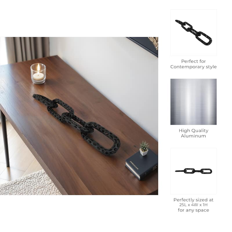 Metal Coastal Chain Sculpture with Textured Links and Openwork Design - 25" x 4" x 1"
