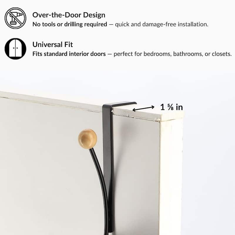 Over The Door Hook Rack with 2 Ball Ends - 0.8 L x 4 W x 7.5 H