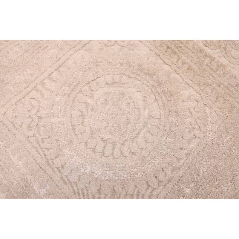 ECARPETGALLERY Hand Loomed Elysian Light Khaki Viscose, Wool Rug - 7'10 x 9'10
