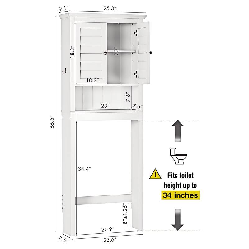 COSTARS Space-Saving Over-the-Toilet Storage Cabinet with Adjustable Shelf, White