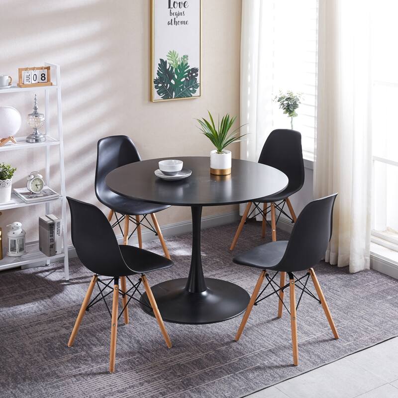 Modern 5pieces Kitchen dining table set for 4-6 people - Matt Black