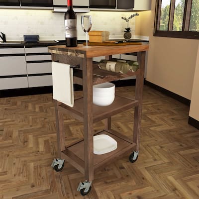 Steve Silver Bautzen Solid Acacia Wood Rolling Utility Cart