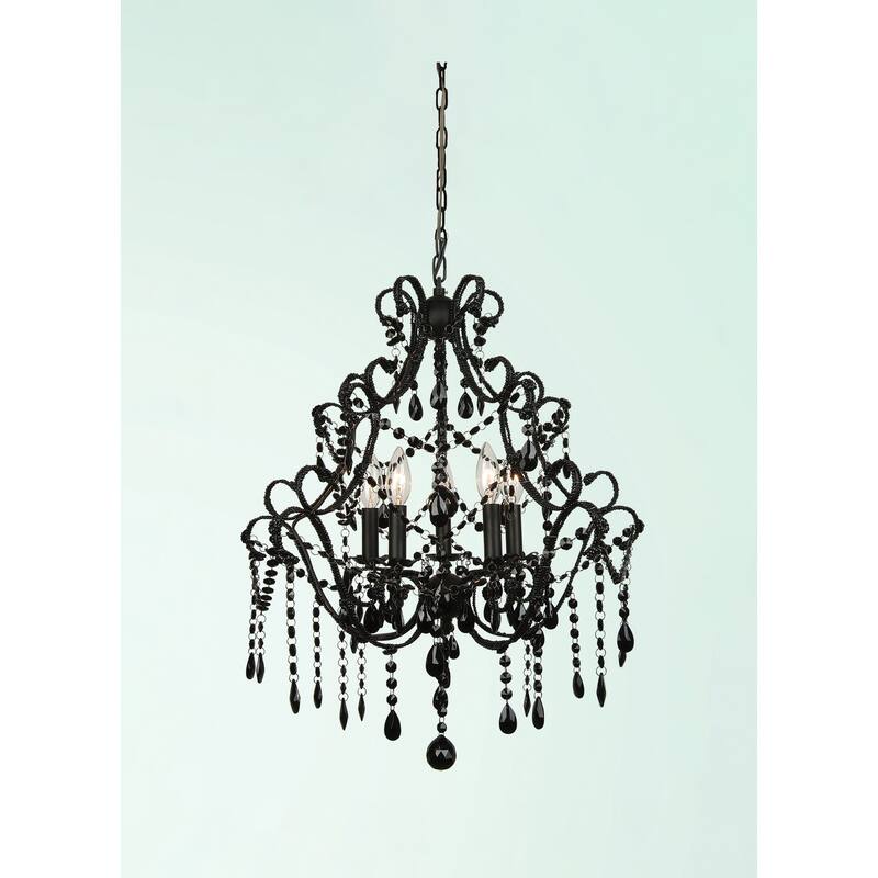 5-Light Black Chandelier With Black Crystals