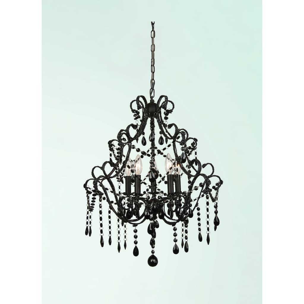 5-Light Black Chandelier With Black Crystals