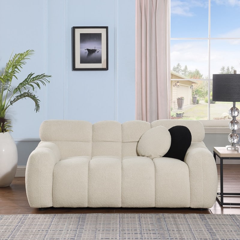 Two Sizes Of Teddy Velvet Upholstered Sofa - 64.96" W*35.83" D*27.95H（Double Seat） - Beige