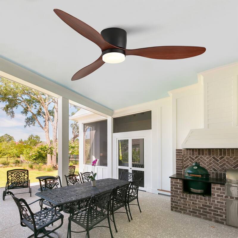 52-inch Ceiling Fan with Light, Ultra-Slim Flush-Mount Design, 3 ABS Plastic Blades, Remote Control Included