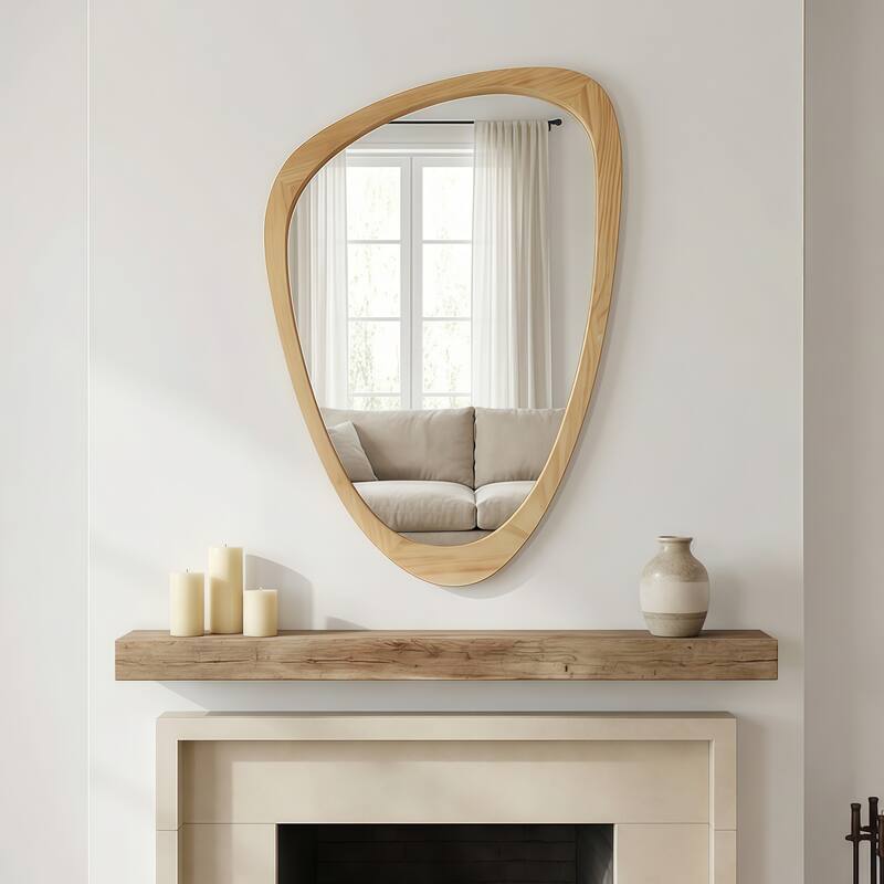 24"x36" Irregular Solid Wood Frame Decorative Mirror,For Bedroom, Bathroom, Living Room, Entryway