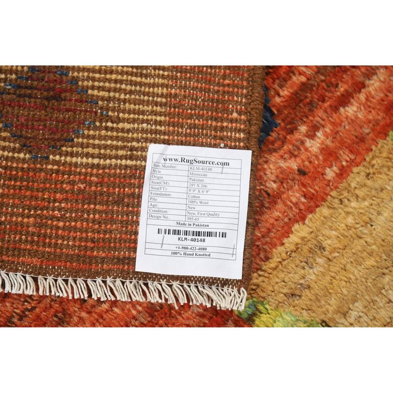 Orange Moroccan Oriental Rug Handmade Geometric Wool Carpet - 6'9" x 9'9"