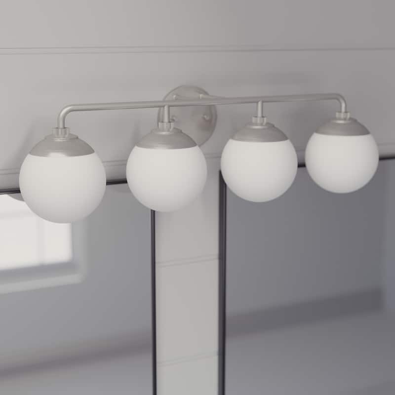 Hunter Hepburn 4-Light Bathroom Vanity Wall Light - Damp Rated - Vintage, Mid-Century - Brushed Nickel