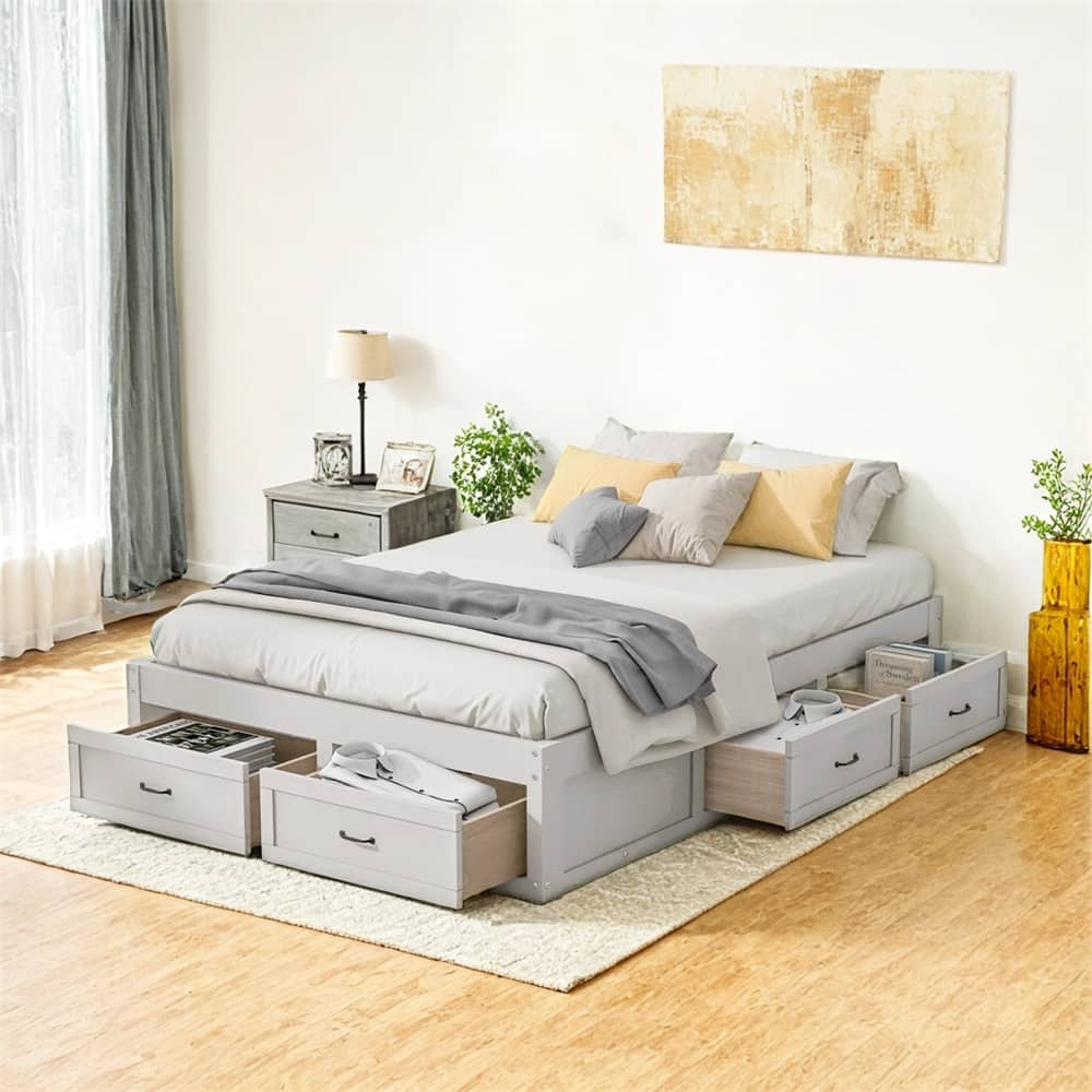 Full Size Platform Bed with 6 Storage Drawers